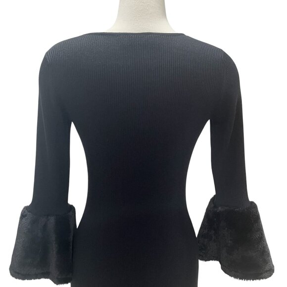 Nina Leonard Bodycon Dress M Faux Fur Bell Sleeve Elegant Stretch Cocktail Party - Picture 6 of 8
